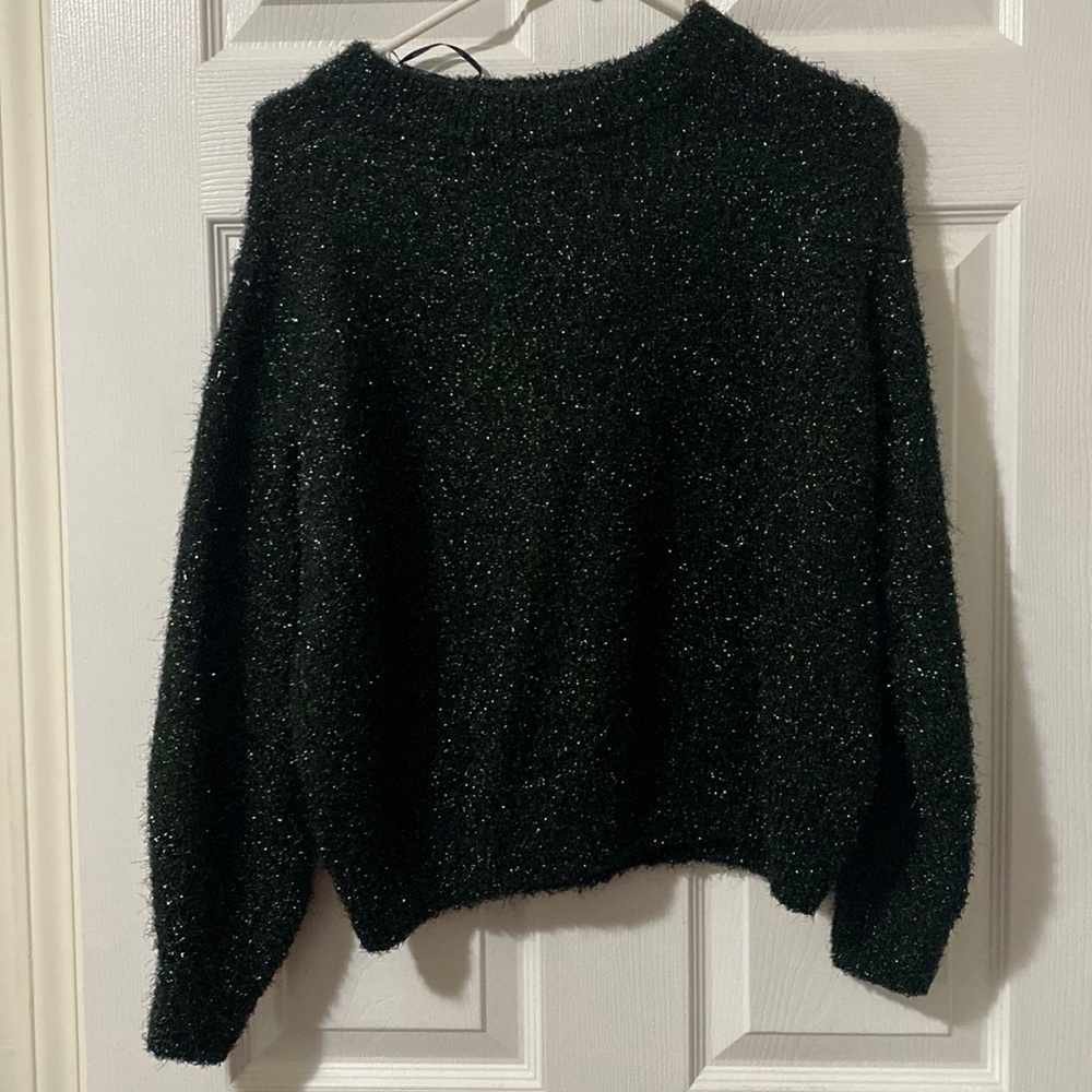 H&M Black sweater with Green glitter accents
